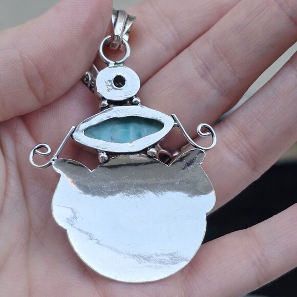 Mystic Fire Topaz, Larimar & Swiss Blue Topaz Forged In Sterling Silver Pendant - Picture 14 of 15